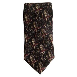 Ron Chereskin Black Burgundy Beige Print 100% Silk Neck Tie Made in USA